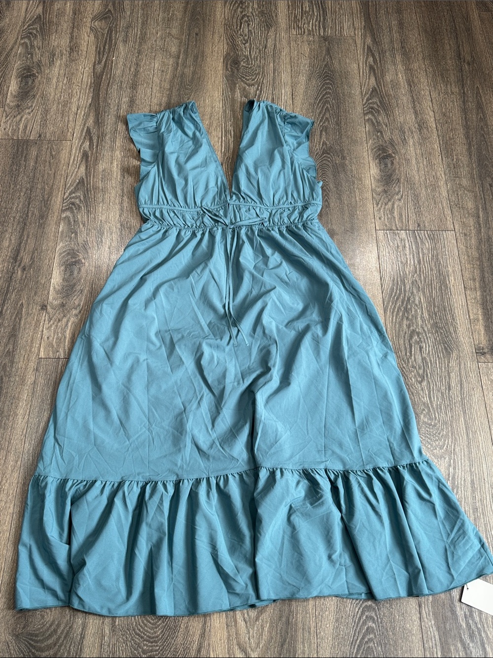 HALARA Teal V-Neck Ruffle-Hem Maxi Dress